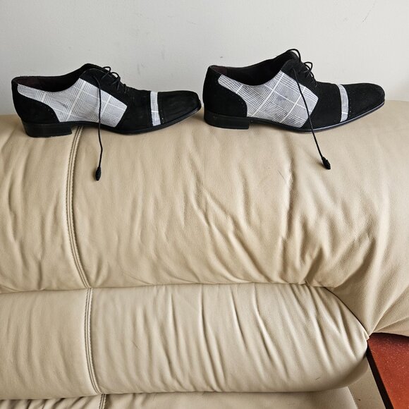 MEZLAN Plaid CapToe La With Checked Black & White Fabric Print Mens US Size 11.5 - Picture 3 of 9
